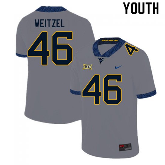 Youth West Virginia Mountaineers NCAA #46 Trace Weitzel Gray Authentic Nike Stitched College Football Jersey YZ15A52KG